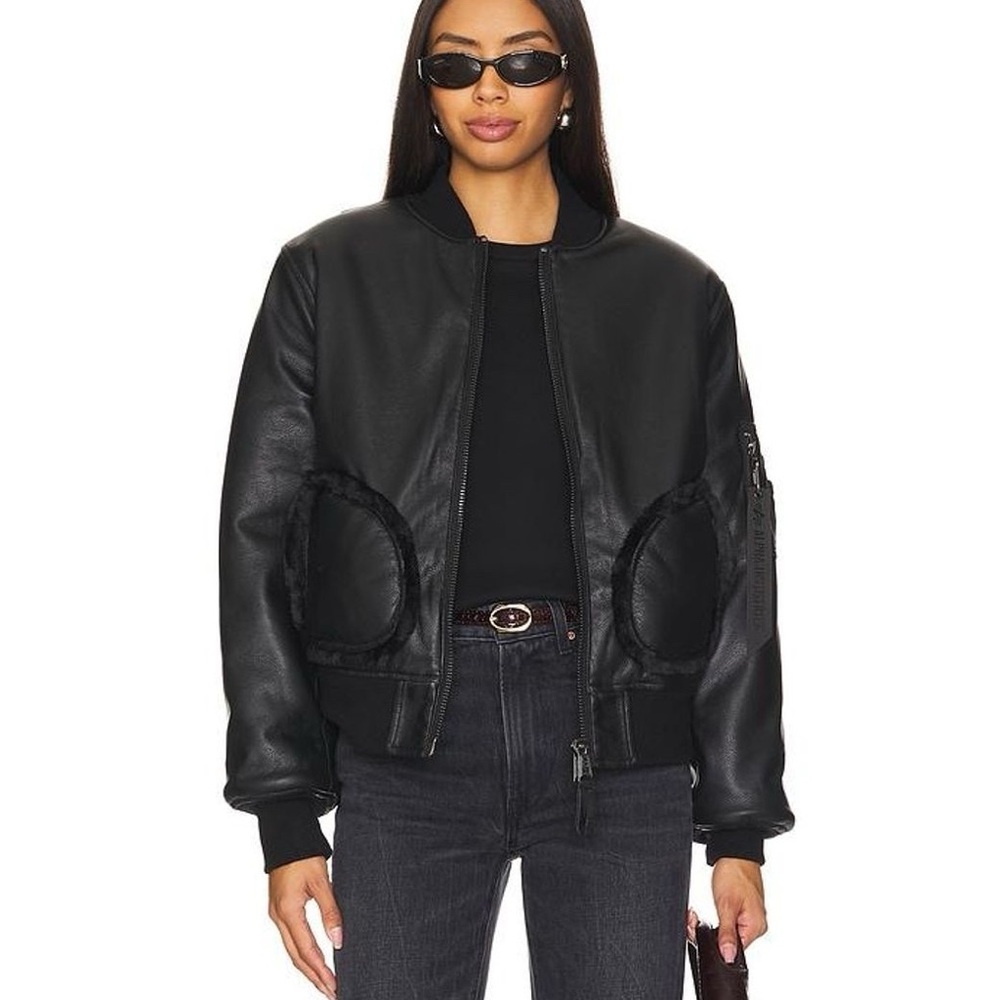 Alpha Industries Reversible Faux Leather Ma-1 in Black Size S